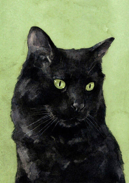 Black cat watercolor print, alternate view