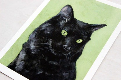 Black cat watercolor print, alternate view