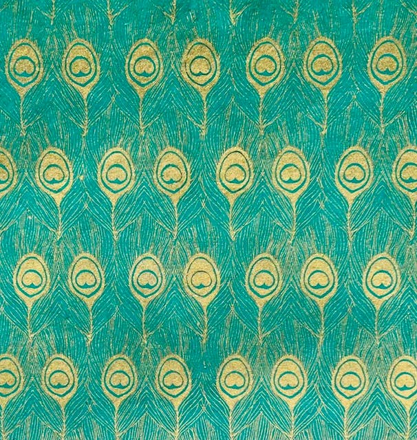 Peacock paper, gold on green