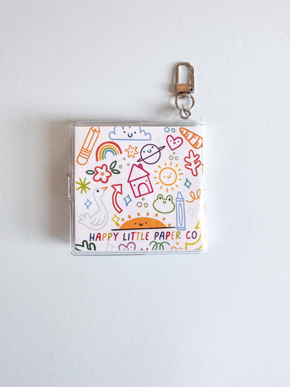 Mini Notebook Bag Charm Keychain - Happy Scribbles (Doodles, Cute, Rainbow)