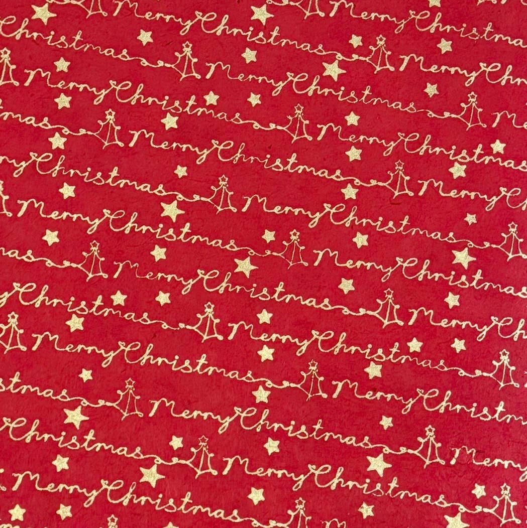 Lokta Gift Wrap, Merry Christmas Red & Gold