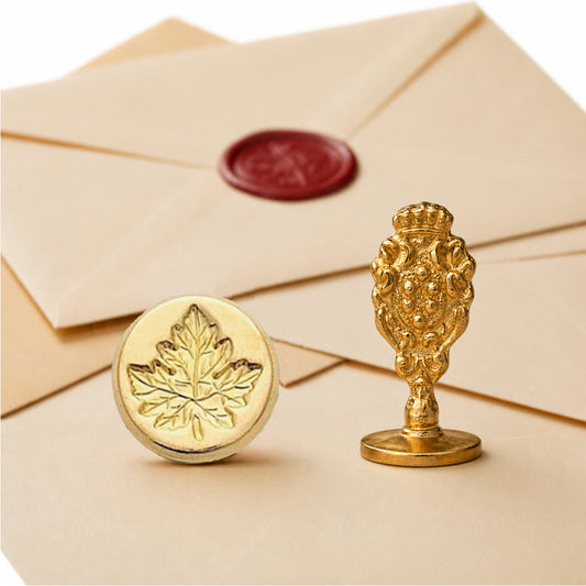 Maple Leaf Wax Seal Stamp – Vintage-Style Round Florentine Brass Stamp with Attached Handle