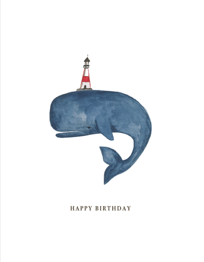 Whale and lighthouse / Coastal Birthday  greeting Card