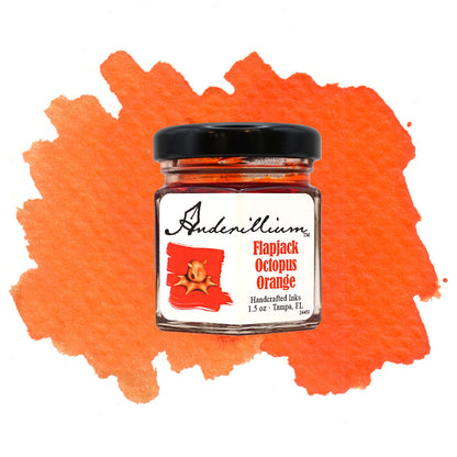 Anderillium Flapjack Octopus Orange fountain pen ink, 1.5 oz bottle, with swatch