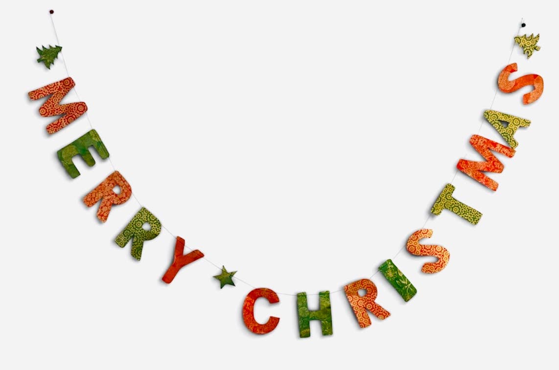 Red & Green Merry Christmas Garland, 7 ft