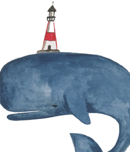 Whale and lighthouse / Coastal Birthday  greeting Card