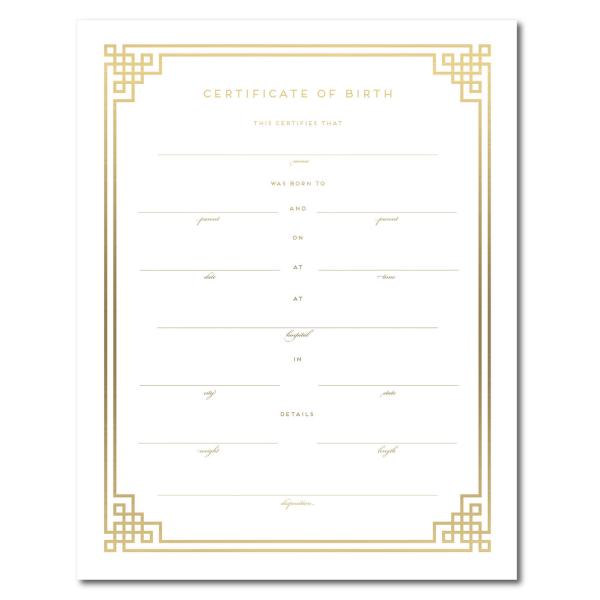 Haute Papier Gold Foil Birth Certificate - Geometric