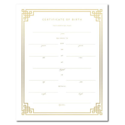 Haute Papier Gold Foil Birth Certificate - Geometric