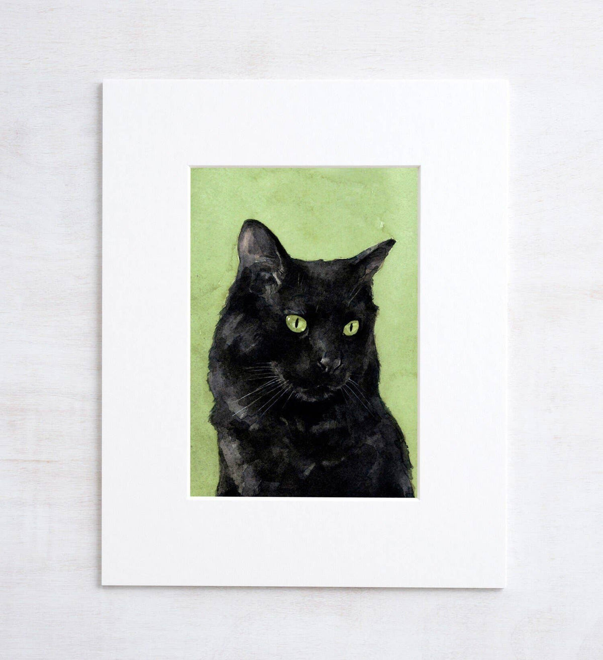 Watercolor print of a black cat