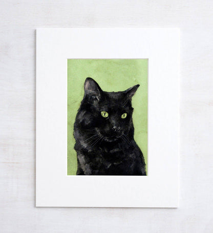 Watercolor print of a black cat